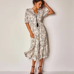 Robe longue volantée imprimée