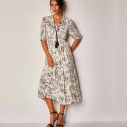 Robe longue volantée imprimée
