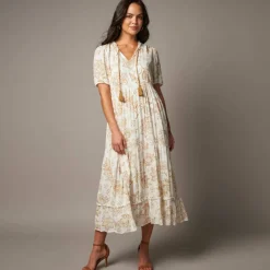 Robe longue volantée imprimée