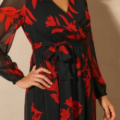 Robe longue volant, voile imprimé