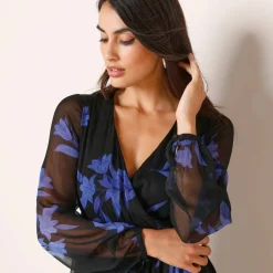 Robe longue volant, voile imprimé