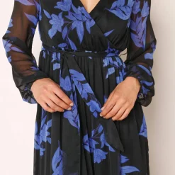 Robe longue volant, voile imprimé