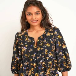 Robe manches blousantes, imprimé fleuri