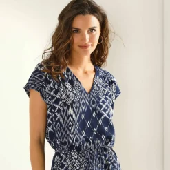 Robe manches courtes, crêpe imprimé