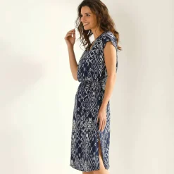 Robe manches courtes, crêpe imprimé