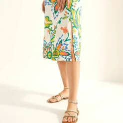 Robe manches courtes, crêpe imprimé