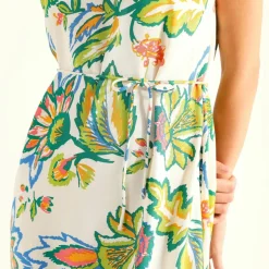 Robe manches courtes, crêpe imprimé
