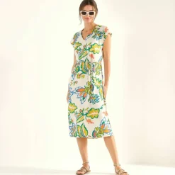 Robe manches courtes, crêpe imprimé