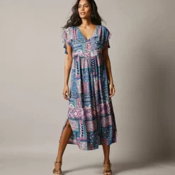 Robe mi-longue imprimée, manches courte
