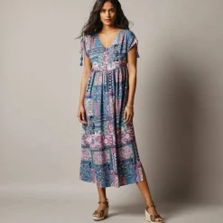 Robe mi-longue imprimée, manches courte