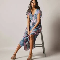 Robe mi-longue imprimée, manches courte
