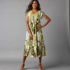 Robe mi-longue imprimée, manches courte