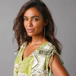 Robe mi-longue imprimée, manches courte
