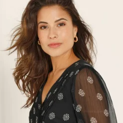 Robe à plis, voile imprimé pois