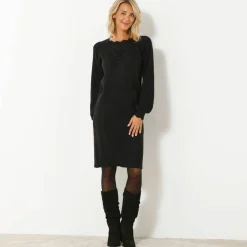 Robe pull finition écailles, maille fantaisie