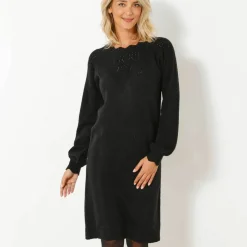 Robe pull finition écailles, maille fantaisie