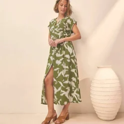 Robe saharienne imprimée, manches courtes
