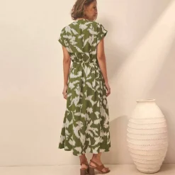 Robe saharienne imprimée, manches courtes