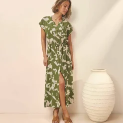Robe saharienne imprimée, manches courtes