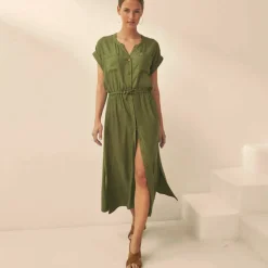 Robe saharienne unie boutonnée