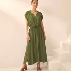 Robe saharienne unie boutonnée