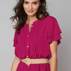 Robe unie manches courtes papillon, crépon