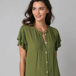 Robe unie manches courtes papillon, crépon