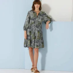 Robe évasée à volant, imprimé
