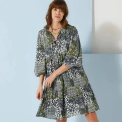 Robe évasée à volant, imprimé