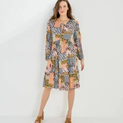 Robe évasée à volant, imprimé