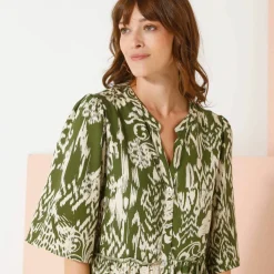 Robe évasée à volants, imprimé ethnique bicolore