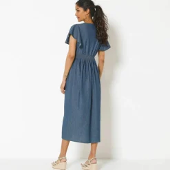 Robe volantée cache-coeur, denim léger
