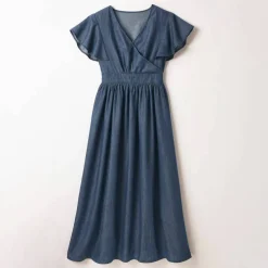 Robe volantée cache-coeur, denim léger
