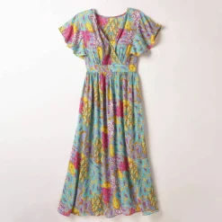 Robe volantée cache-coeur imprimée, crépon