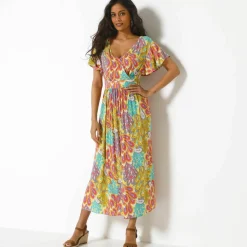 Robe volantée cache-coeur imprimée, crépon