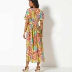 Robe volantée cache-coeur imprimée, crépon