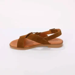 Sandales brides croisées en croûte de cuir