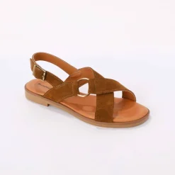 Sandales brides croisées en croûte de cuir