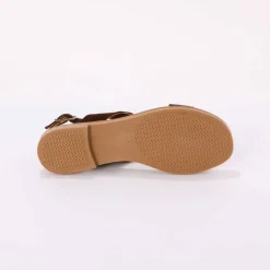 Sandales brides croisées en croûte de cuir