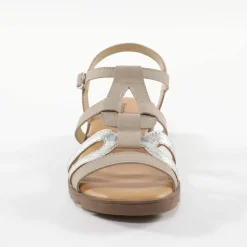 Sandales compensées cuir bi-matière