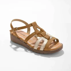Sandales compensées cuir bi-matière