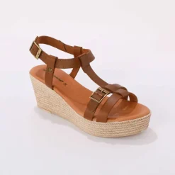 Sandales compensées en cuir