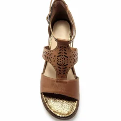 Sandales cuir ajouré pailleté largeur confort - marron