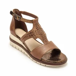 Sandales cuir ajouré pailleté largeur confort - marron