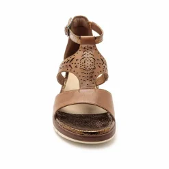 Sandales cuir ajouré pailleté largeur confort - marron