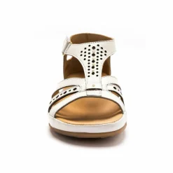 Sandales cuir multibrides ajourées, largeur confort