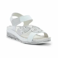Sandales cuir à patte scratchées motif feuilles, largeur confort
