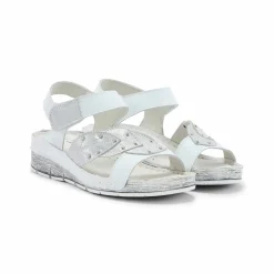 Sandales cuir à patte scratchées motif feuilles, largeur confort