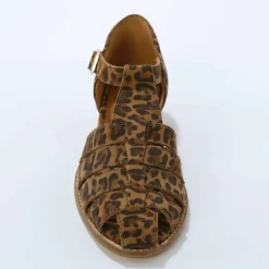 Sandales en cuir à talon motif léopard
