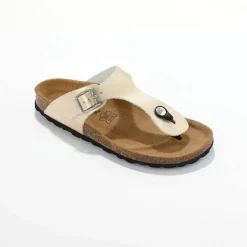 Sandales entredoigts cuir, boucle réglable